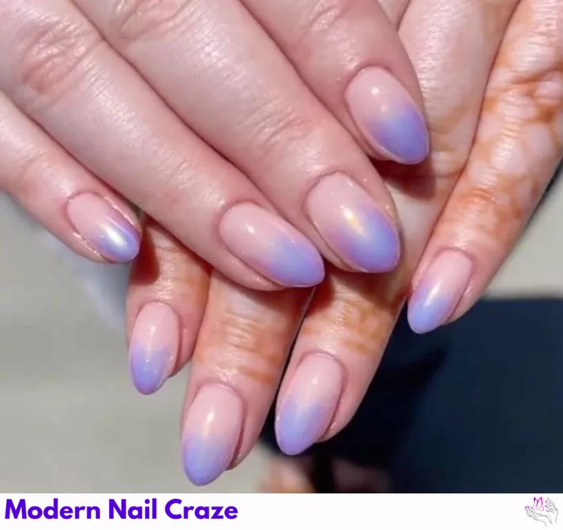 Iridescent Lavender Tips nail design showing the style, color, and seasonal trend for visual inspiration.