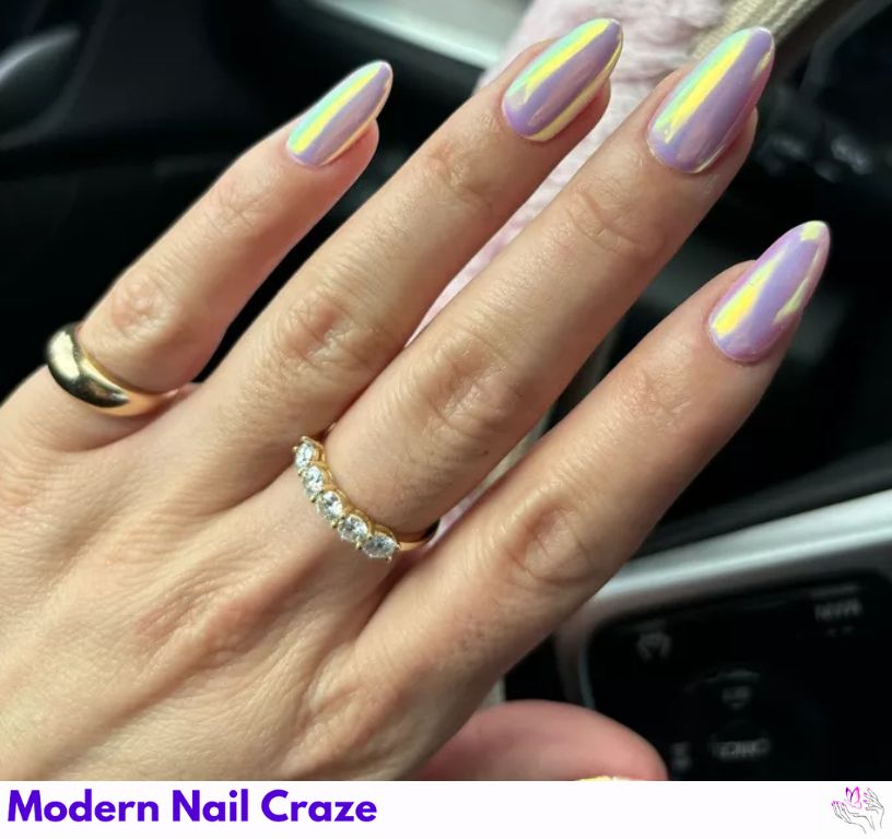 Lavender Chrome Nails nail design showing the style, color, and seasonal trend for visual inspiration.