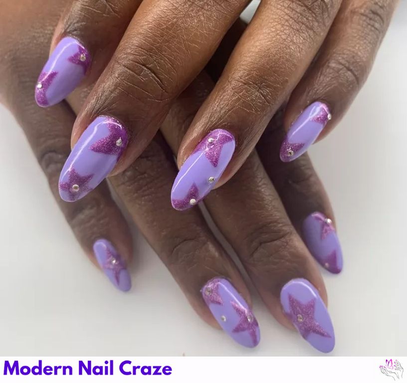 Lavender Star Nails nail design showing the style, color, and seasonal trend for visual inspiration.