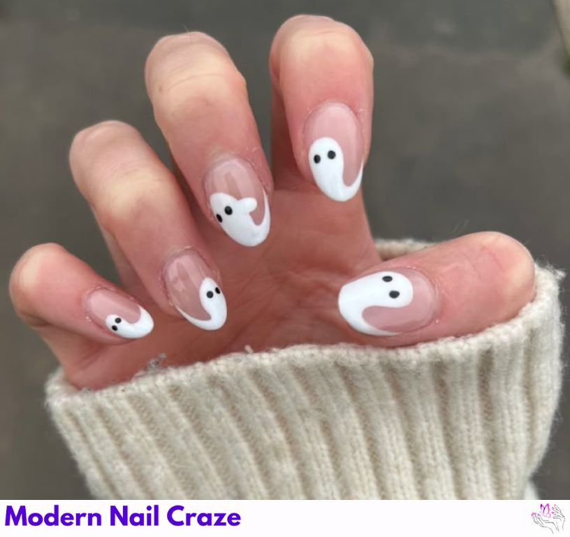 Classic black polish with white ghost nail accents