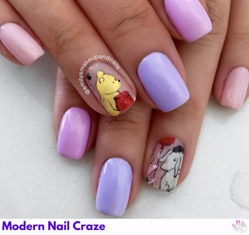 Vintage Pooh Nails – Sepia-toned illustrations of classic Pooh and friends on a matte base.