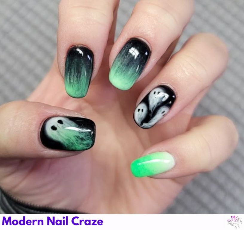 Ombre Nails with Faded Ghost Silhouettes