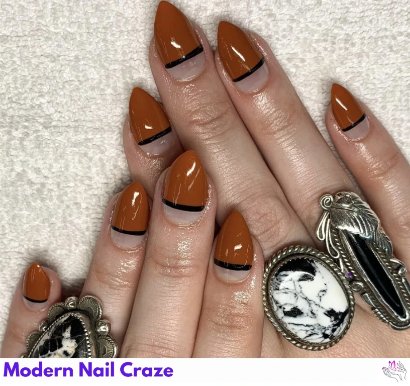 Classic burnt orange gel manicure on short square nails — glossy autumn nails.