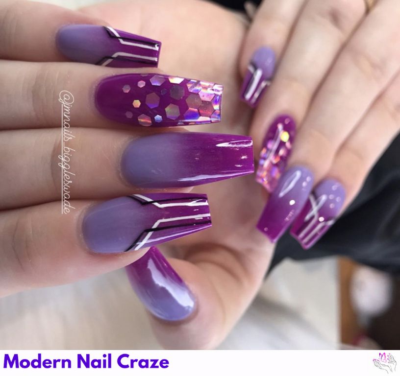 Purple Geometric Nail Art nail design showing the style, color, and seasonal trend for visual inspiration.