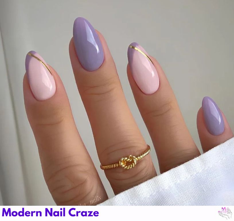 Purple & Gold nail design showing the style, color, and seasonal trend for visual inspiration.