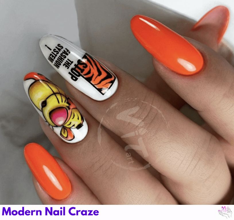 Stunning Tigger Nail Designs – Orange-black striped nails inspired by Tigger’s bounce and energy.