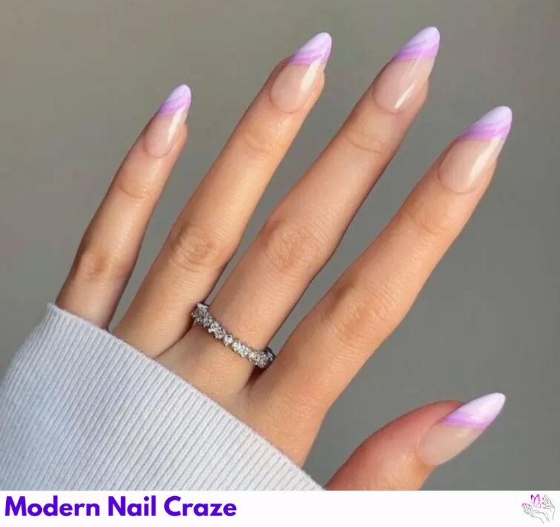Swirled French nail design showing the style, color, and seasonal trend for visual inspiration.