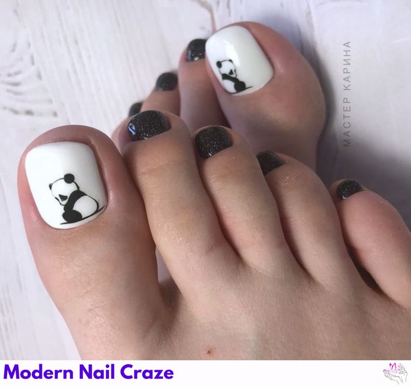 Big toe with adorable animal face nail decals