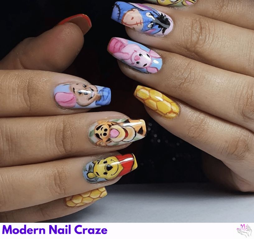 Full Friends Manicure – Each nail representing a different character: Pooh, Piglet, Roo, etc.