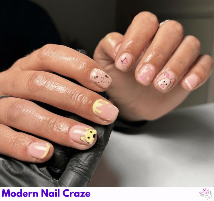 Spring Winnie the Pooh Nails – Pastel florals and bees with character decals for the spring season.