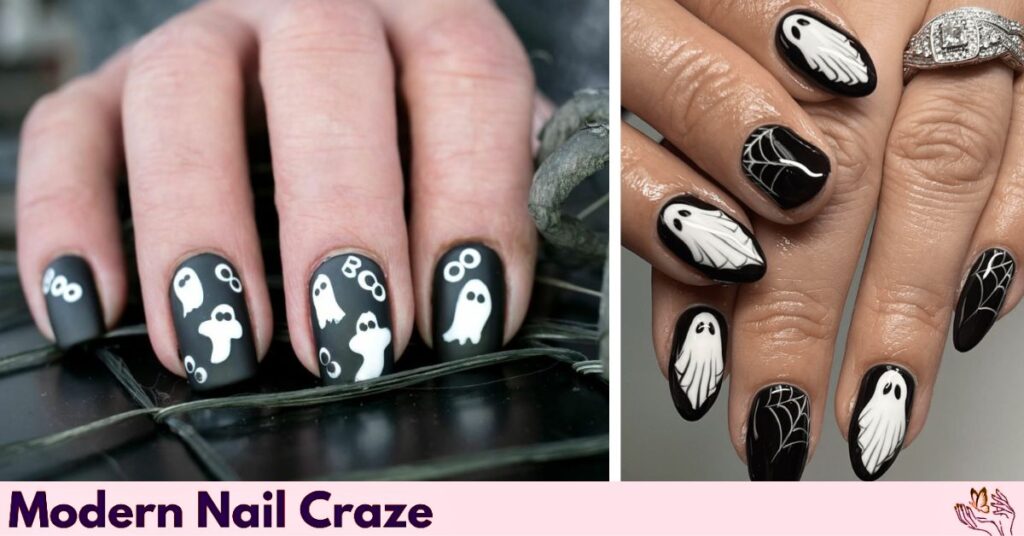 Black Base Short Nail Designs for the Spooky Season