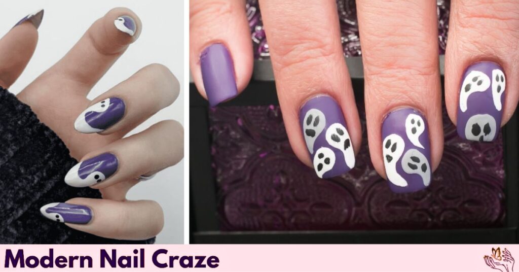 Purple and White Subtle Ghost Halloween Nail Art