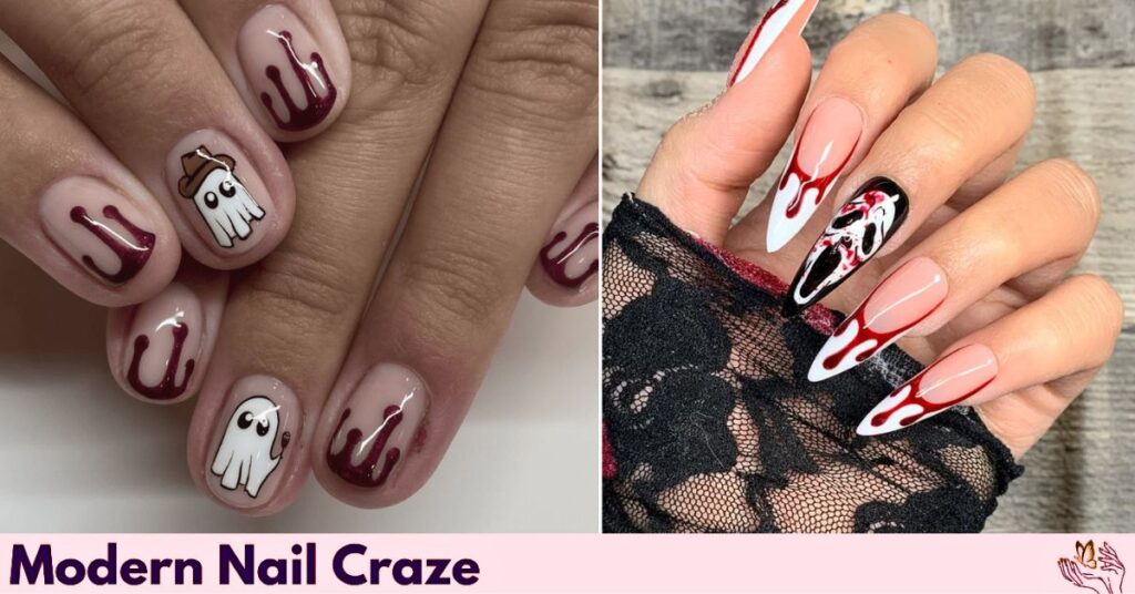 Simple French Manicure with Red Nail Polish Tips for Added Spooky Effect