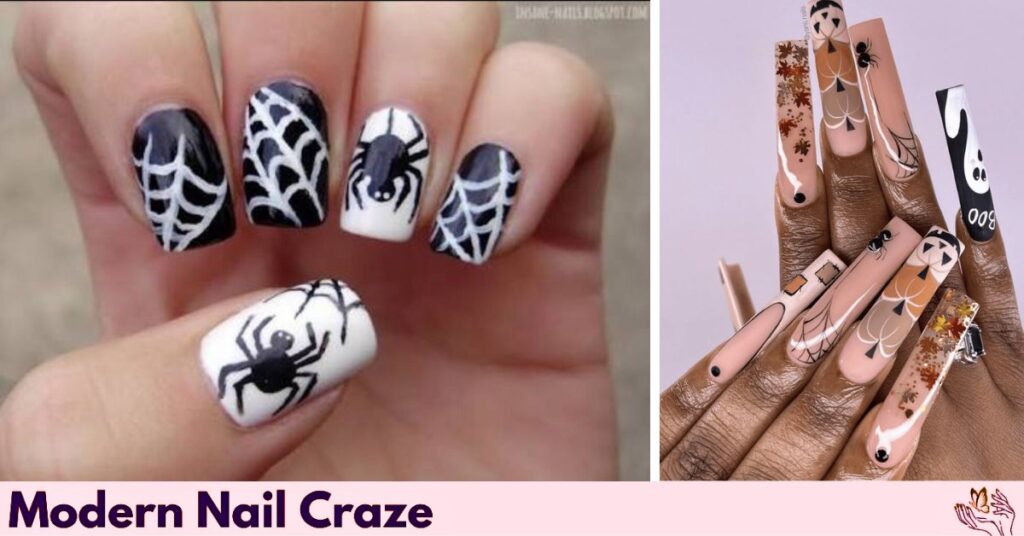Spooky Designs and Black Spiderwebs with a Touch of Classic Fall Mani