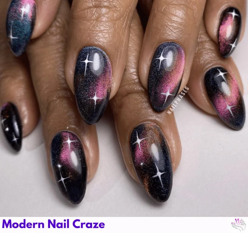 3D bubble nails with floating glitter and star inclusions