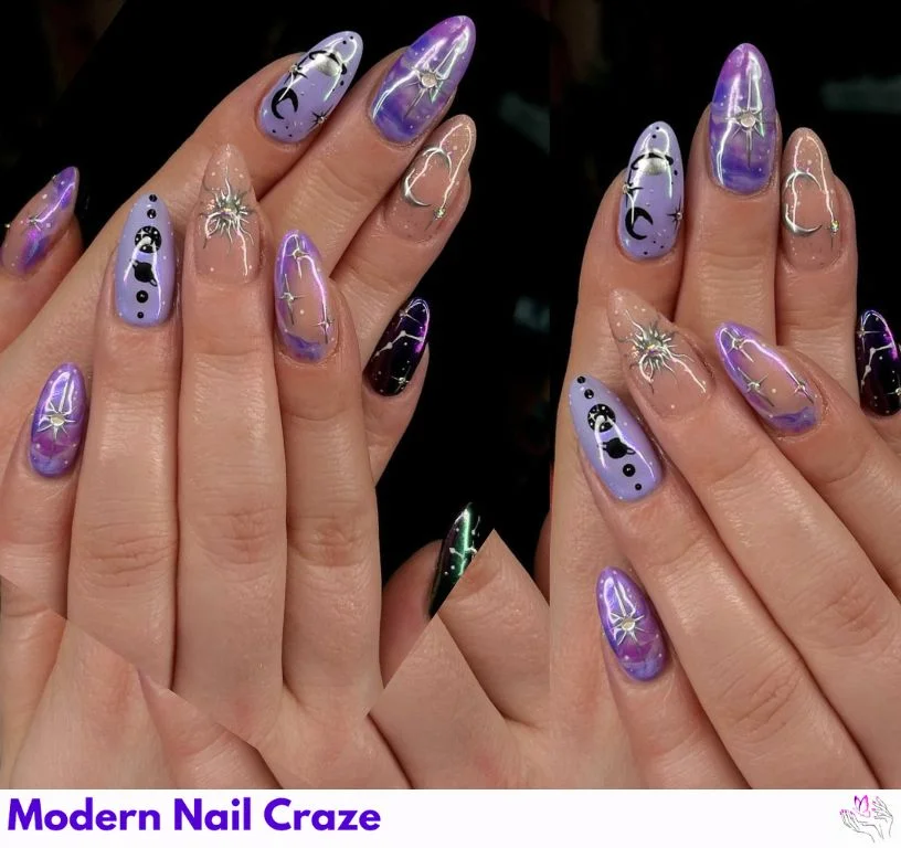 Lavender and plum nails inspired by deep space beauty