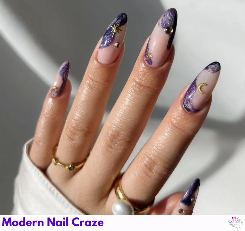 Swirled holographic foil nails inspired by cosmic winds