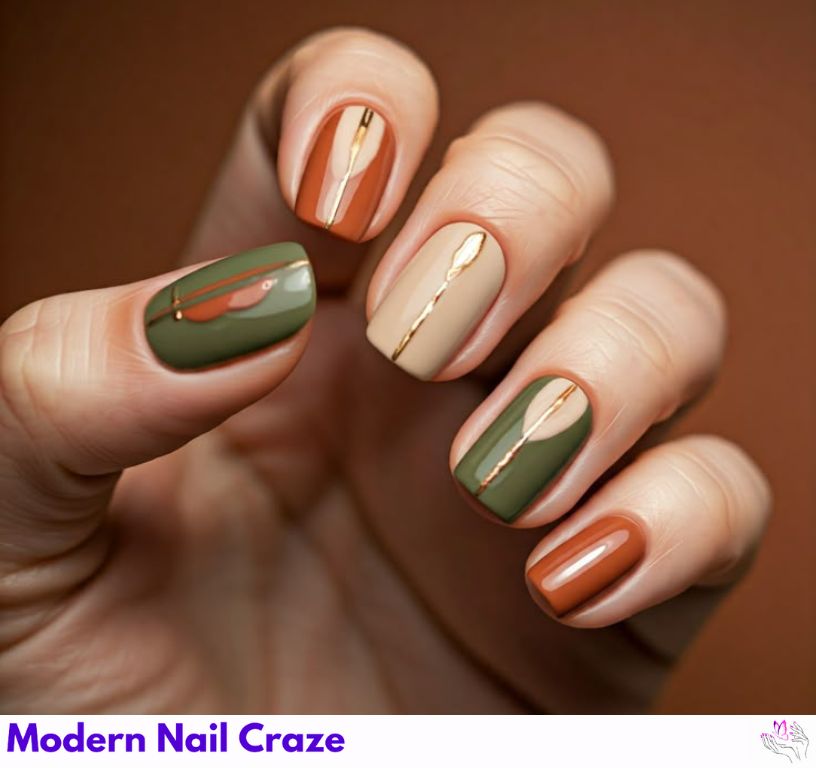Minimalist safari nails in beige and khaki with a single giraffe accent, styled for earthy elegance and eco-luxury looks.