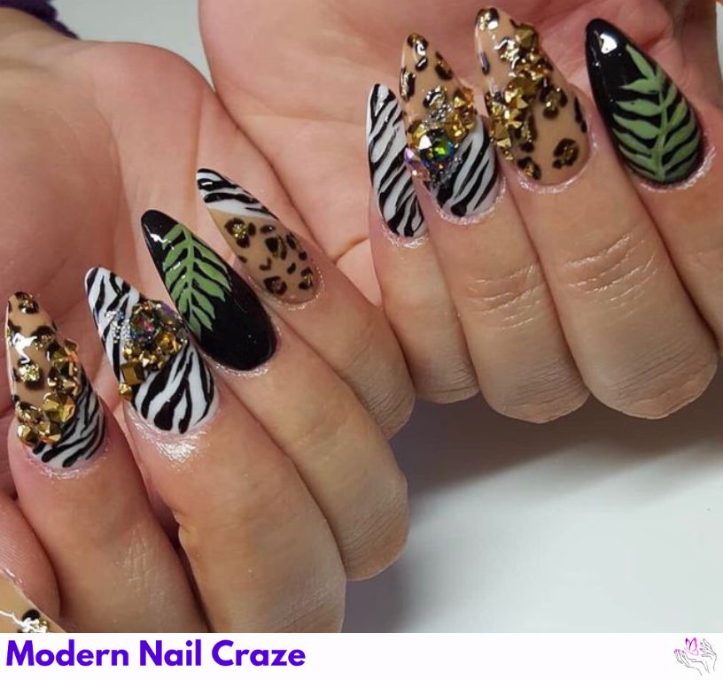 Electric Safari Press-On Nails featuring bold neon colors and tribal jungle nail designs