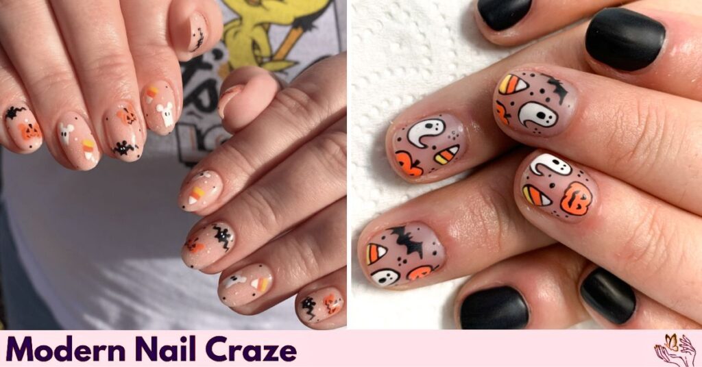 Cute Halloween Nails with Candy Corn and Ghosts