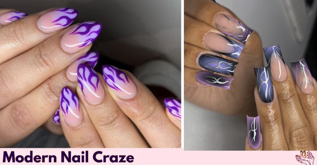 Edgy Purple Flame Nail Art