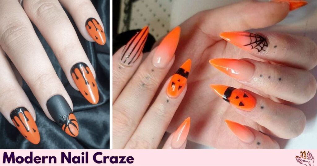 Halloween Drip Nails with Pumpkin Accent
