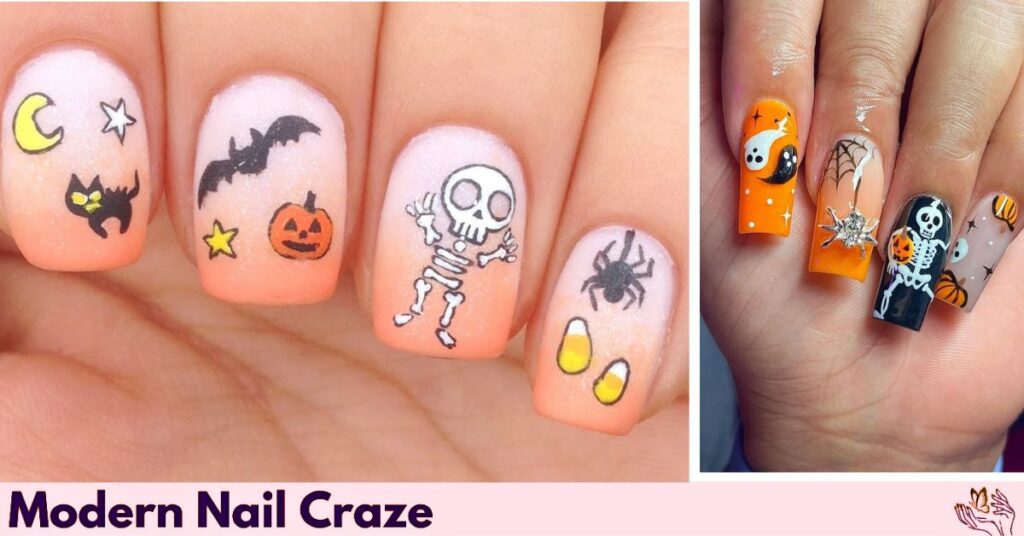 Halloween Fun Nails with Skeletons and Jack-O’-Lanterns