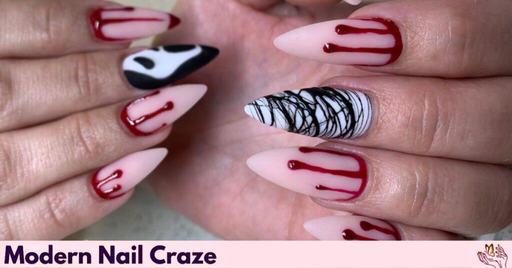Halloween Nails with Scream and Blood Drip Design