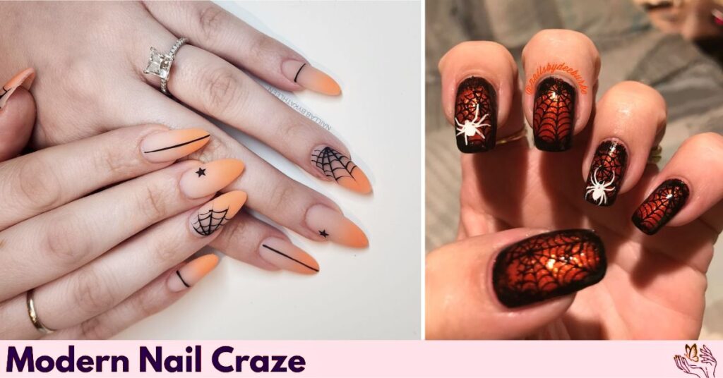 Minimalist Halloween Nails with Spider Webs and Stars