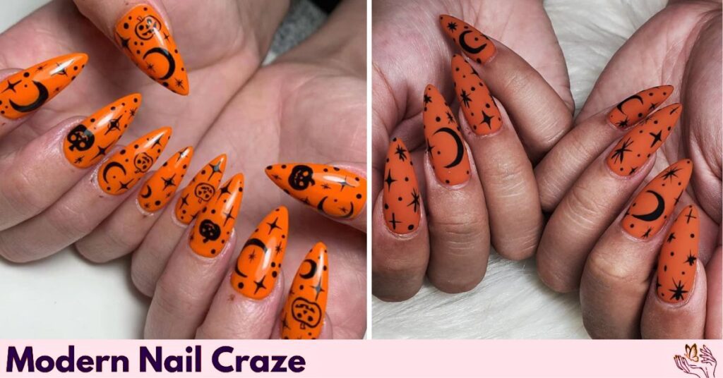 Mystical Halloween Nails with Celestial Patterns