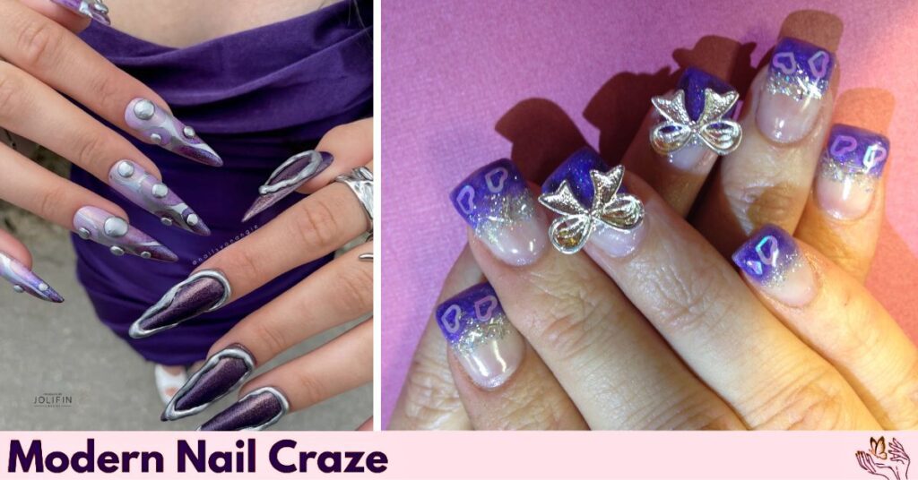 Purple and Silver Nail Art