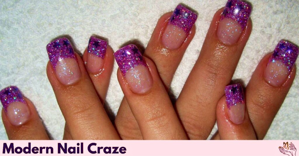 purple french tip with glitter