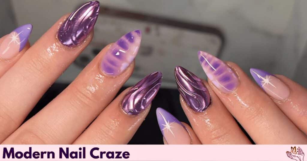 Purple Manicure with Artistic Designs