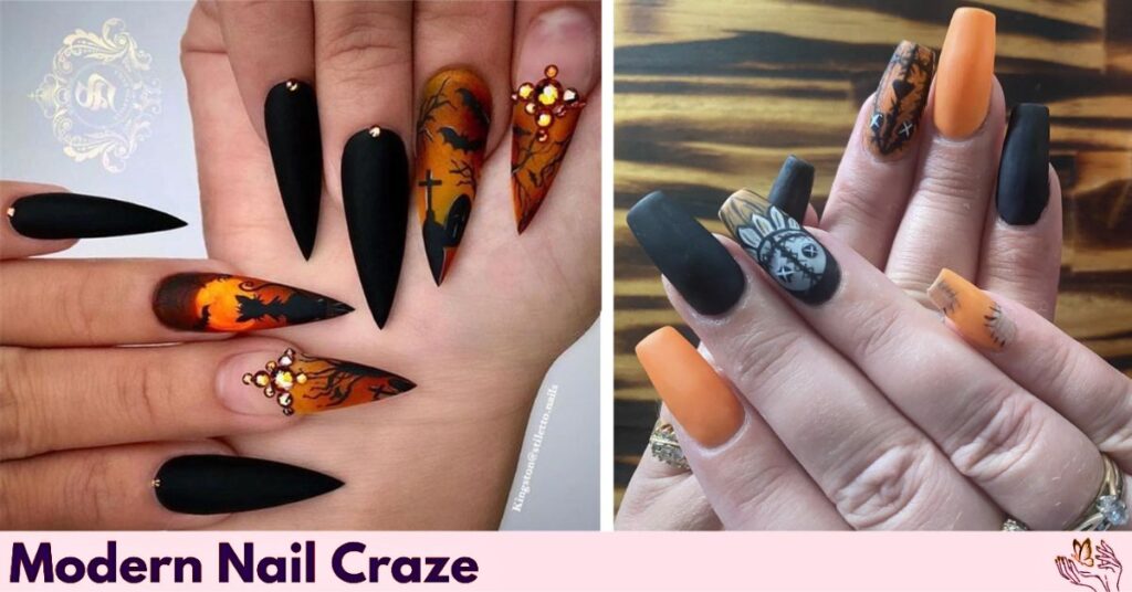 Spooky Halloween Manicures with Matte and Stitched Designs